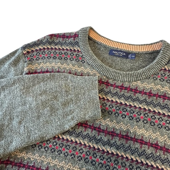 Nautica Green Fair Isle Cozy Knit Winter Pullover Sweater, Mens XXL - Picture 2 of 9